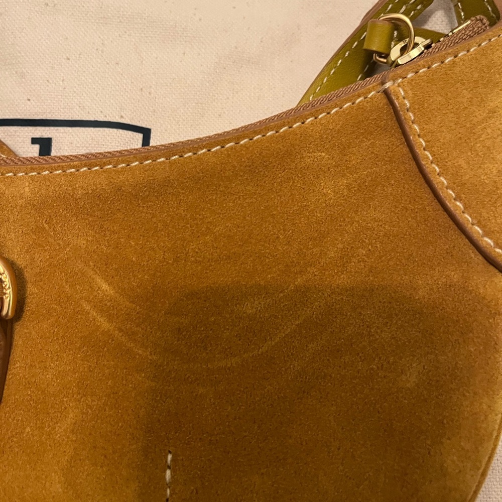 Polo by Ralph Lauren Mustard Suede Crescent Shoulder Bag with Gold Hardware - Picture 6 of 7